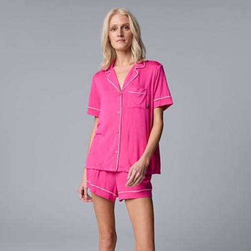 Women's Simply Vera Vera Wang Luxury Notched Collar Top & Boxer Shorts Pajama Set