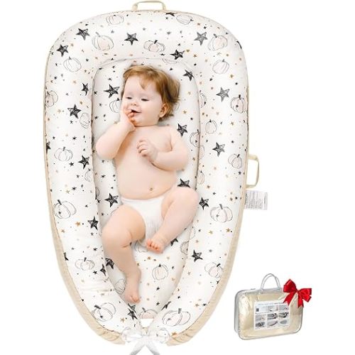 Baby Lounger - Baby Lounger for Newborn 0-24 Months, Baby Snuggle Nest Me Lounger, Portable Infant Lounger Baby Nest for Home and Travel, Ideal Newborn Babies Essentials Baby Shower Gifts(Pumpkin)