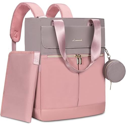 LOVEVOOK Diaper Bag Backpack,Diaper Bag Tote with Insulated Pockets,Baby Bag for Girl Boy with Changing Pad,Large Baby Diaper Bag with Pacifier Case,Anti-Theft Travel Backpack for Women,Pink-Gray