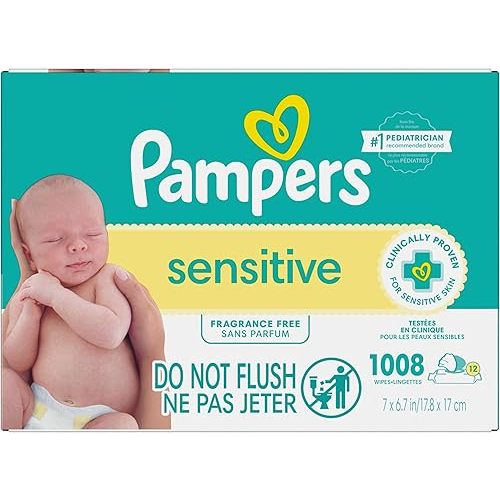 Pampers Baby Wipes Sensitive Perfume Free 12X Pop-Top Packs, 1 Pack (Count of 1008)