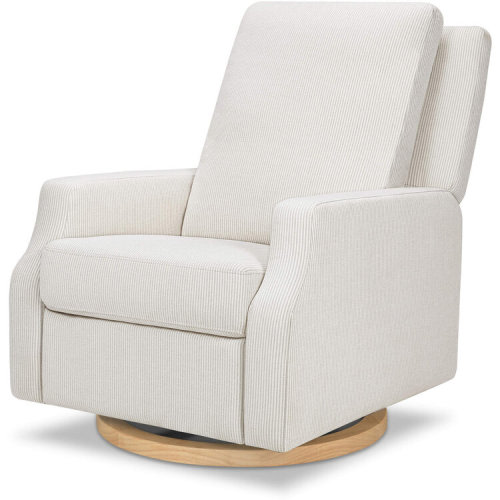 Namesake Crewe Swivel Glider Recliner (Color: Fog Chatham Stripe Performance Eco-Weave with Light Wood Base)