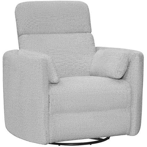Pemberly Row Manual Glider Recliner Swivel Accent Chair in Angora Linen with USB Charging Ports and 2 Comfort Pillows for Living Room