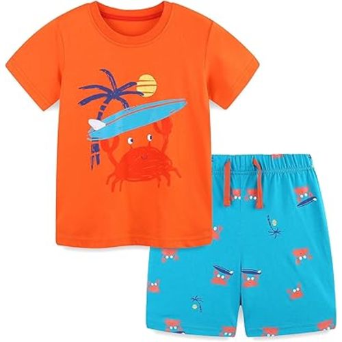 Bumeex Toddler Boy's Cotton Short Sleeve T-Shirt and Short Set 2-7Y