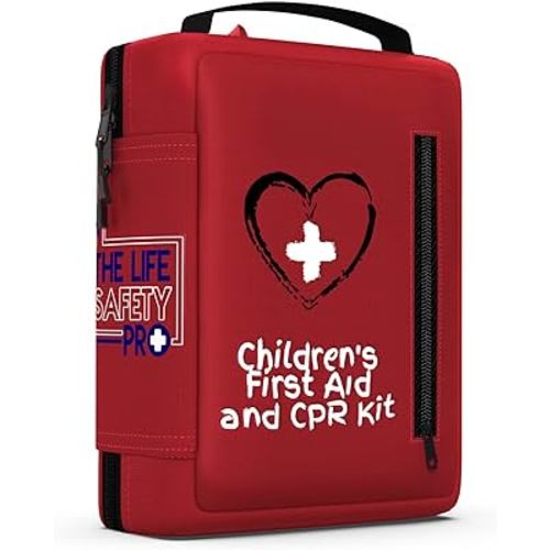 Portable First Aid and CPR Kit for Children - Ideal for Home, Car, School, Camping, and Travel. Latex-Free Bandages – Custom First Aid Guide by The Life Safety Pro