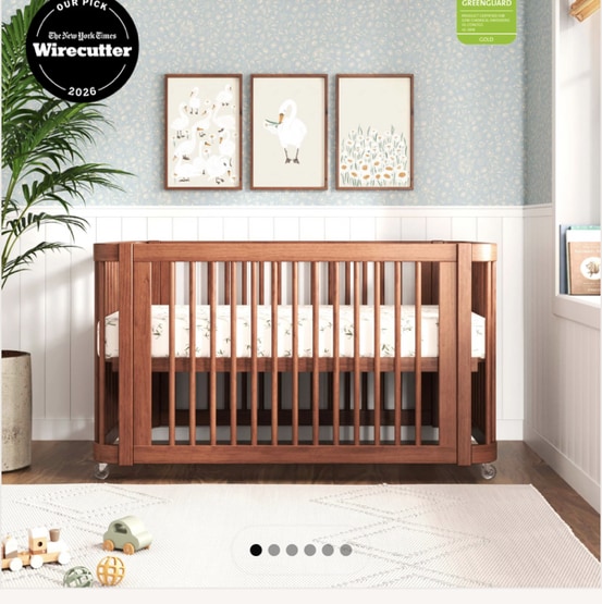 The Wave Crib in Walnut Wood w/ Nestig x Lullaby Earth Breathe Safe Mini Mattress