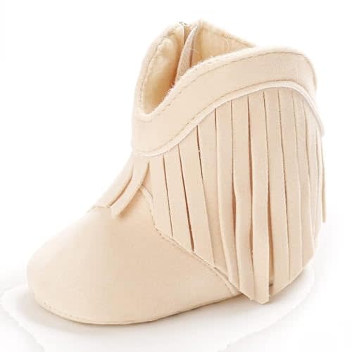 Meckior Baby Girls Cowboy Tassel Boots Side Zipper Moccasins Soft Bottom Non-Slip Toddler Shoe