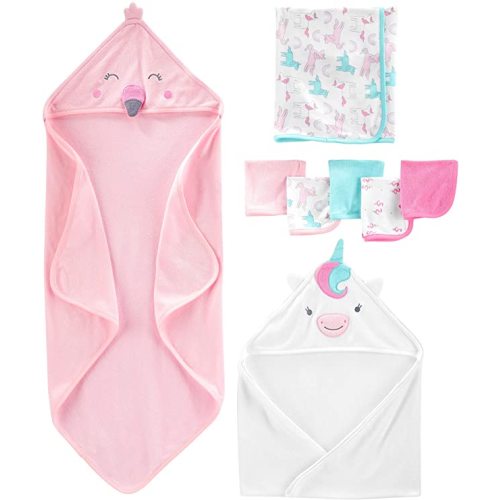 Simple Joys by Carter's Girls' 8-Piece Towel and Washcloth Set - One Size - Unicorn/Flamingo