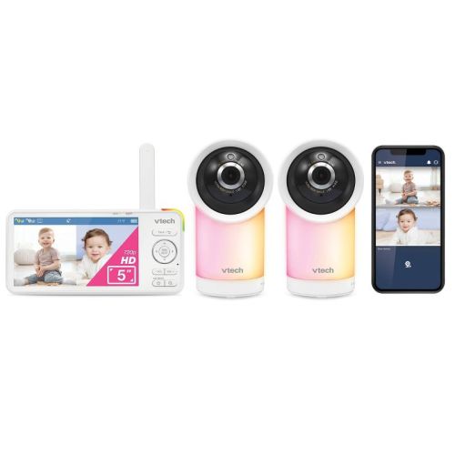 V-Tech 5" HD Smart WiFi Pan Tilt Battery Video Baby Monitor with 2 Cameras: High-Definition Screen, Wi-Fi Enabled, 2-Way Talk
