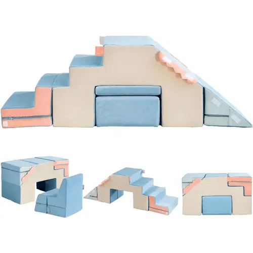 Asweets 4 in 1 Foam Climbing Blocks for Toddlers, Indoor Soft Climb and Crawl Play Climbing Toys for Creativity & Imagination, (Suede-Blue-Pink)