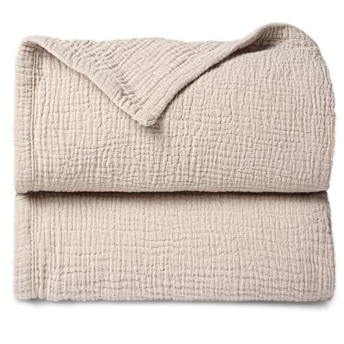 Lulu moon Muslin Quilt Blanket, Crib Blanket for Baby and Toddler,47x47 Inches(Ivory)