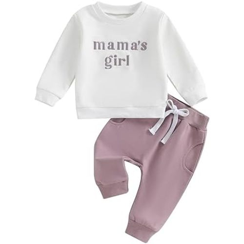 Kupretty Toddler Baby Girl Fall Winter Clothes Embroidered Letter Graphic Crewneck Sweatshirt + Joggers Pants Outfits Set
