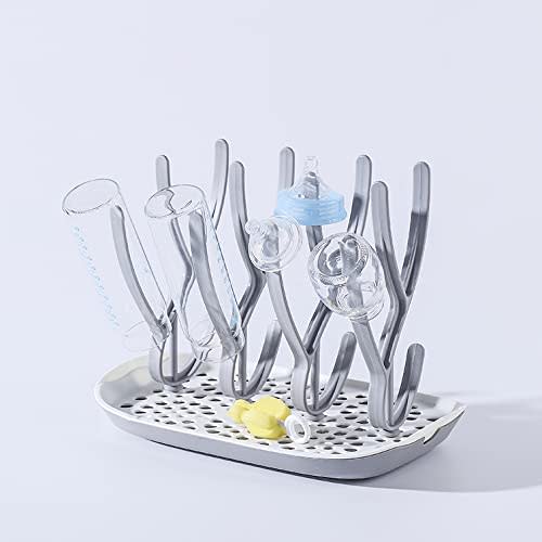 PandaEar Baby Bottle Drying Rack| Toddler Sippy Cups Infant Dishes and Accessories Countertop Dryer Rack with Drainer Tray (Grey) - Gray