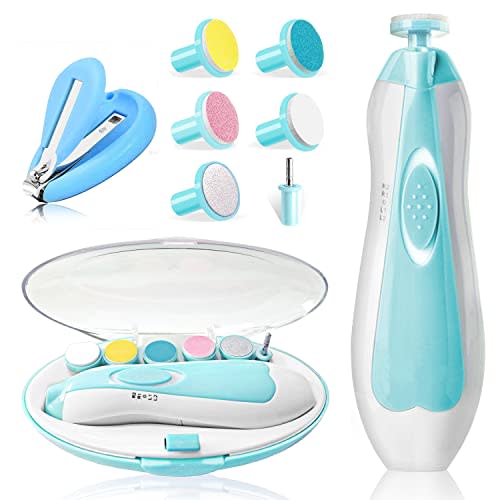 Baby Nail Trimmer Electric,Safe Baby Nail Manicure Set with Nail Clippers,Toes Fingernails Care Trim Polish Grooming Kit for Newborn Kids Adult,Grinding Heads & LED Light