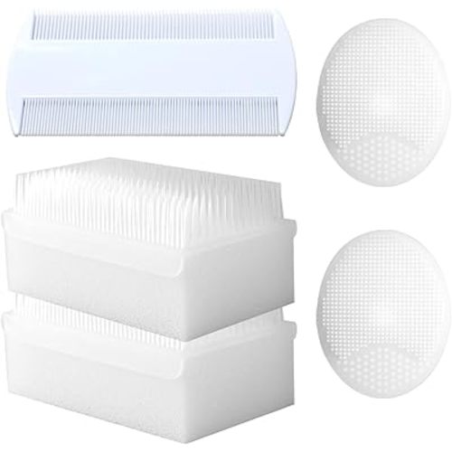 Cradle Cap Brush for Babies, 5Pcs Cradle Cap Treatment Set with Soft Bristle Brushes Silicone Scrubber Fine-Tooth Comb for Newborn Bathing Essentials Baby Brush and Comb Set (White)