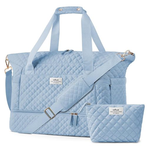 ETRONIK Travel Bag for Women, Gym Duffel Bag with Shoes Compartment, Weekender Overnight Bag with Wet Pocket for Women Travel Gym Daily Use (Blue)