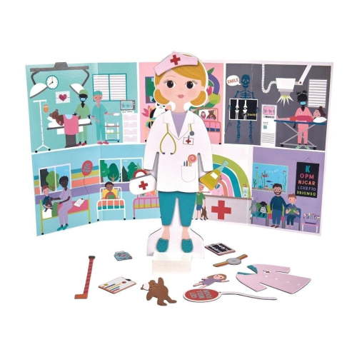 Floss & Rock Florence Wooden Magnetic Dress-Up Doll with Outfits, 9.25-Inch