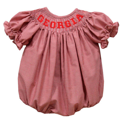 Georgia Smocked Red Gingham Short Sleeve Girls Bubble