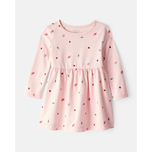 Baby Girl Leaf Print Long Sleeve Dress - Pink - Carter's | Carter's