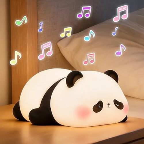 FAMIDUO Panda Night Light with White Noise, Sound Machine for Baby Toddler, Silicone Squishy Sleep Trainer, Dimmable Rechargeable Nursery Nightlight, Kids Sleep Aid,Room Decor, Cute Gifts for Girls