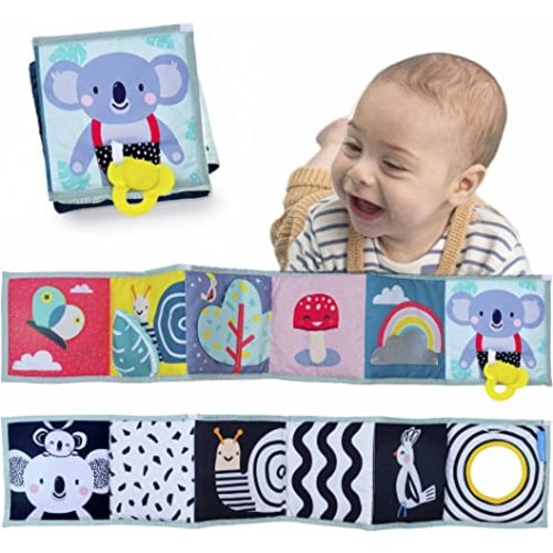 Baby Steps Koala Black White Colorful High Contrast Baby Soft Cloth Book, Tummy Time Toys,Baby Safe Mirror,Teether,Early Educational for Infants Toddlers, Sensory Activity,0-3 Yrs Newborn Crib Toys