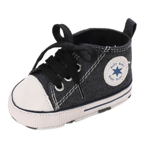 Unisex Baby Boys Girls Shoes, Newborn Infant Non-Slip Canvas Denim High Top Sneakers, Toddler First Walkers Shoes