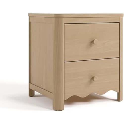 Storkcraft Casablanca 2 Drawer Nightstand (Driftwood) - GREENGUARD Gold Certified, Storage for Kids Bedroom, Premium Wood Nightstand with Elegant, Iconic Wave Detailing and Rounded Posts