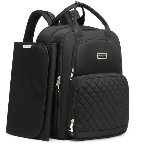 Diaper Bag Backpack - Extra Large Diaper Bag (Expandable 30-38L) - Travel Baby Backpack with Changing Pad for Mom Dad (Quilted, Water Resistant, Black)