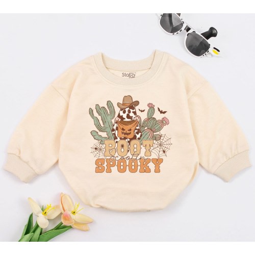 Boot Scootin' Spooky Western baby Romper, Halloween Ghost Romper, Cowboy Cowgirl Ghost Boots Fall Newborn Romper, Funny Baby, Cowboy Costume