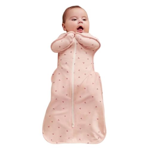 Love to Dream Swaddle Up Bamboo, Arms Up Position, Soft and Luxurious 100% Viscose from Bamboo - Wearable Blanket - 1.0 TOG - (20-24°C) Ideal for Moderate Temps (Cherries Blush, Medium, 6–8.5kg)