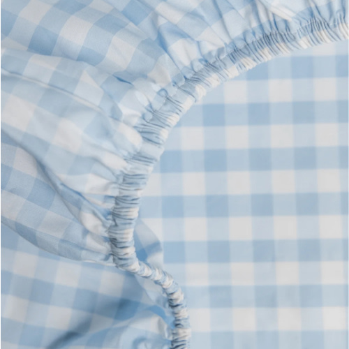 Luxe Premium Percale Crib Sheet in Light Blue Gingham