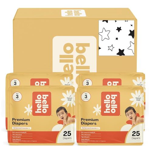 Hello Bello Diapers, Size 3 (14-24 lbs) Superstars - 100 Count Value Pack of Premium Disposable Baby Diapers, Hypoallergenic with Soft, Cloth-Like Feel