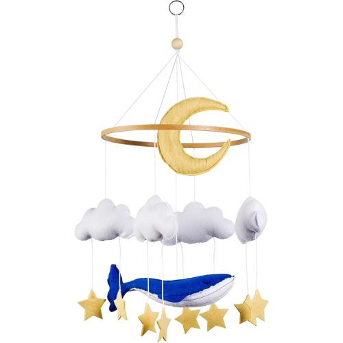 Baby Crib Mobile Whale Moon and Cloud with Stars Crib Mobile for Boys and Girls Felt Ocean Nursery Mobile Bassinet Mobile Nursery Decor Neutral