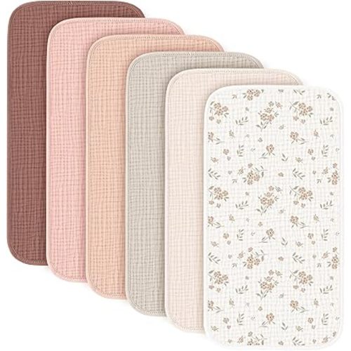 Konssy 6-Pack Muslin Baby Burp Cloths, Large 100% Cotton Burping Clothes, Soft & Absorbent for Newborns, Baby Boys and Girls