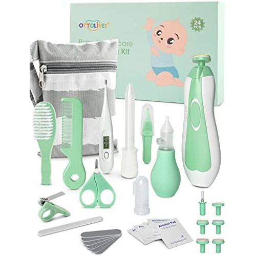 OTTOLIVES Baby Healthcare and Grooming Kit, 24 in 1 Baby Electric Nail Trimmer Set Newborn Nursery Health Care Set for Newborn Infant Toddlers Baby Boys Girls Kids (0-3 Years+) (Upgrade Green)