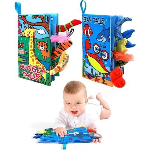 Baby Cloth Books 2PCS High Contrast Sensory Crinkle Book for Babies Tummy Time Early Learning Infant Toys for 0-18 Months