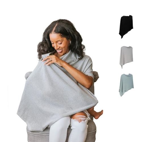 Ponchy By Gold Mamas - 100% Cotton Breathable Nursing Cover for Breastfeeding, Soft Privacy Knit Poncho, Portable Multi-Use Nursing Shawl for women, Breastfeeding Baby Must Have, Includes Laundry Bag