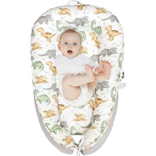 JIFTOK Baby Nests Lounger for Newborn, Snuggle Sleeping Bassinet for 0-24M, Breathable Portable Co Sleeping Bed, Baby Essentials Adjustable Infant Soft Cotton Loungers for Home & Travel -Dinosaurs