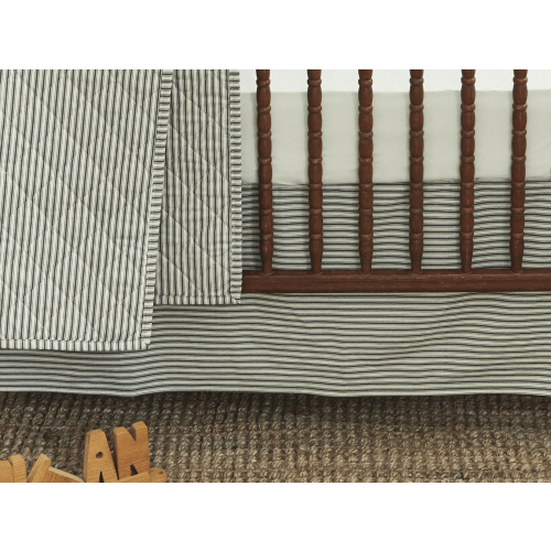 Charcoal Ticking Stripe Crib Skirt – Red Land Cotton