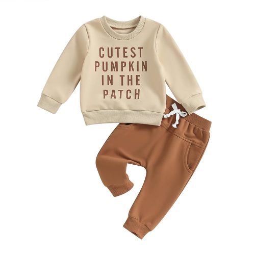 Adobabirl Toddler Baby Halloween Outfit Boy Girl Pumpkin Patch Crew Sweatshirt and Pants Set Halloween Fall Baby Clothes