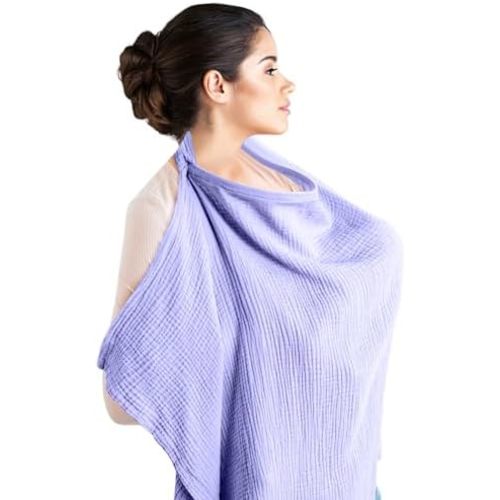 Nursing Cover – 100% Cotton Muslin, Snap Buttons, Rigid Neckline, Lightweight, Breathable, with Carry Pouch