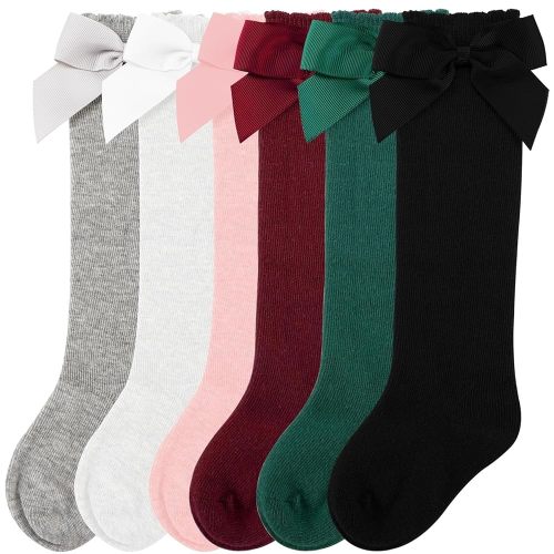 CozyWay Baby & Toddler Knee High Bow Socks For Girls 6 Pack