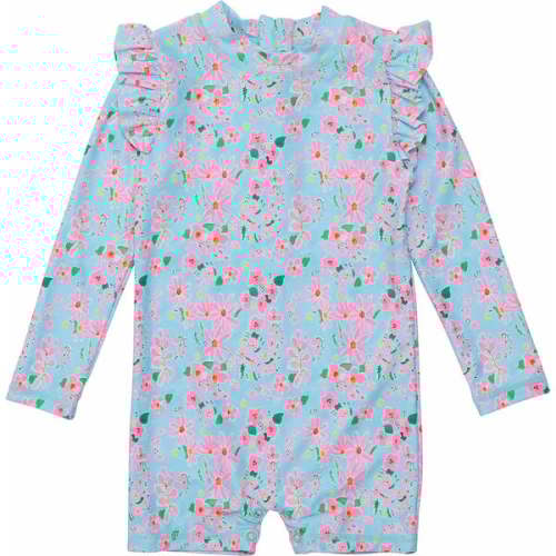Reversible Ruffle Shoulder Long Sleeve Short Sunsuit, Daisy Chain