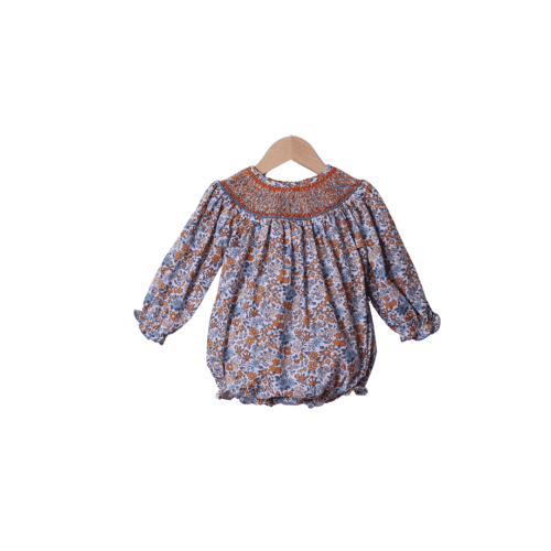 Smocked Heirloom Fall Floral Long Sleeve Bubble