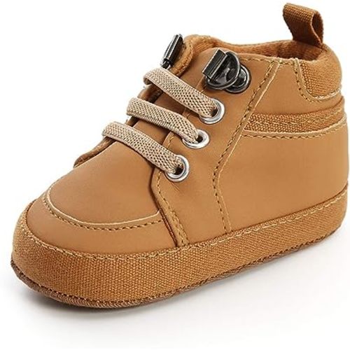 SOFMUO Baby Boys Girls High Top Ankle PU Leather Sneakers Soft Rubber Sole Infant Moccasins Newborn Oxford Loafers Anti-Slip Toddler Wedding Uniform Dress Shoes