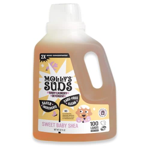 Molly's Suds Baby Liquid Laundry Detergent | Removes Formula, Poop & Spit-Up Stains | Extra Gentle for Infants, Babies, Toddlers (Sweet Baby Shea, 100 Loads)