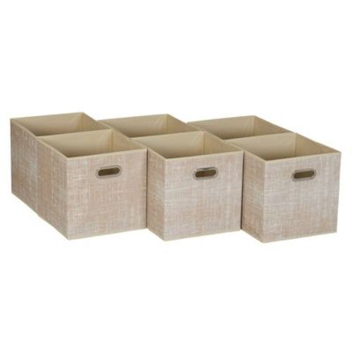 Household Essentials 11" Set Of 6 Storage Bins Tan Mix: 11in Polyester Canvas, Folds Flat, No Assembly, Beige
