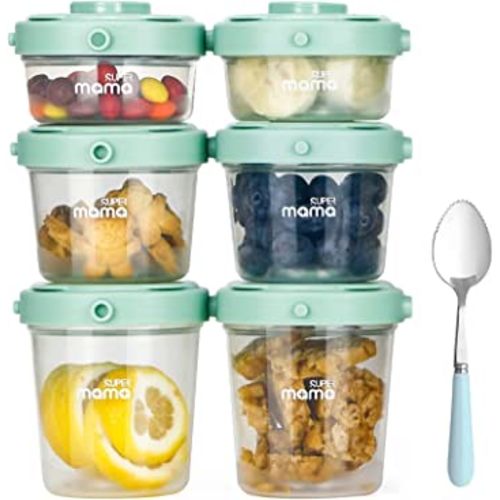 SUPERMAMA Plastic Baby Food Containers 12 Set(2/4/7oz), Stackable Baby Food Storage Containers with Lids, Baby Food Snack Jars, Freezer Safe, Easy to Store& Keep Fresh, Microwave Safe, BPA Free, Green