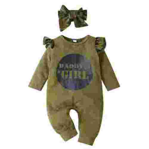 FAOWME Autumn Children Fashion Camouflage Alphabet Print Jumpsuit Onesie Baby Outing Clothing Girls Crawling Suit Green 0-3 Months