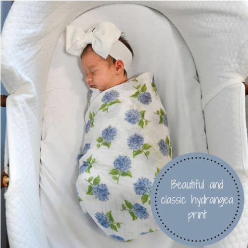 Hydrangea Swaddle Blanket | 100% Muslin Cotton | Newborn and Baby Nursery Essentials for Girls, Registry | Hydrangea Print