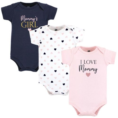Hudson Baby Infant Girl Cotton Bodysuits, Girl Mommy Pink Navy 3Pk